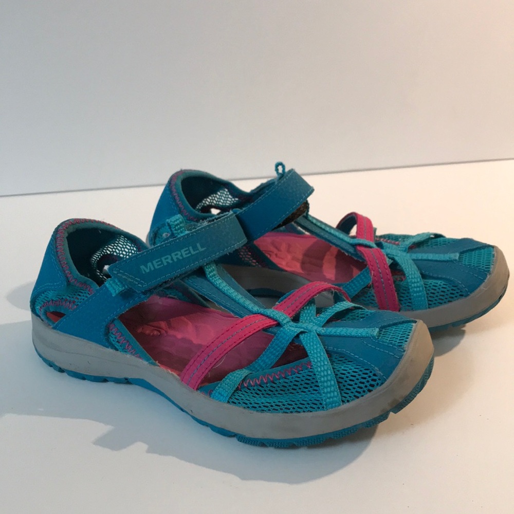 Girls Leather Merrell Sandals Turquoise and Pink sz 2M